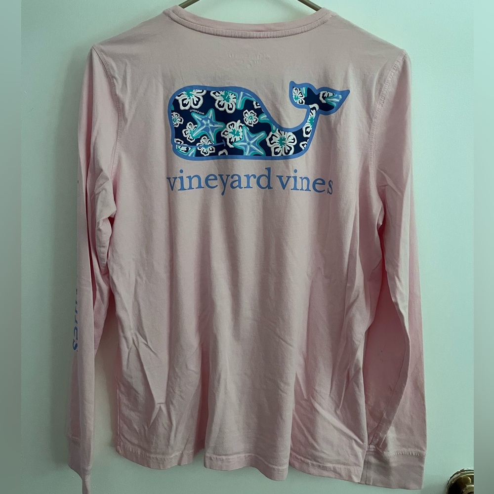 Women’s M Vineyard Vines Tropical Starfish & Hibiscus Pink Long Sleeve T-Shirt